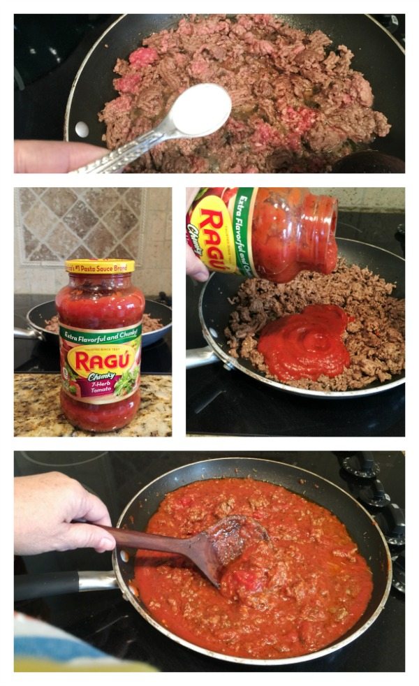 Preparing sauce for crock pot lasagna is easy with Ragu