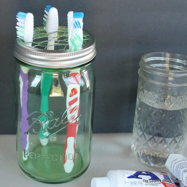 10 - The Country Chic Cottage - Mason Jar Toothbrush Holder