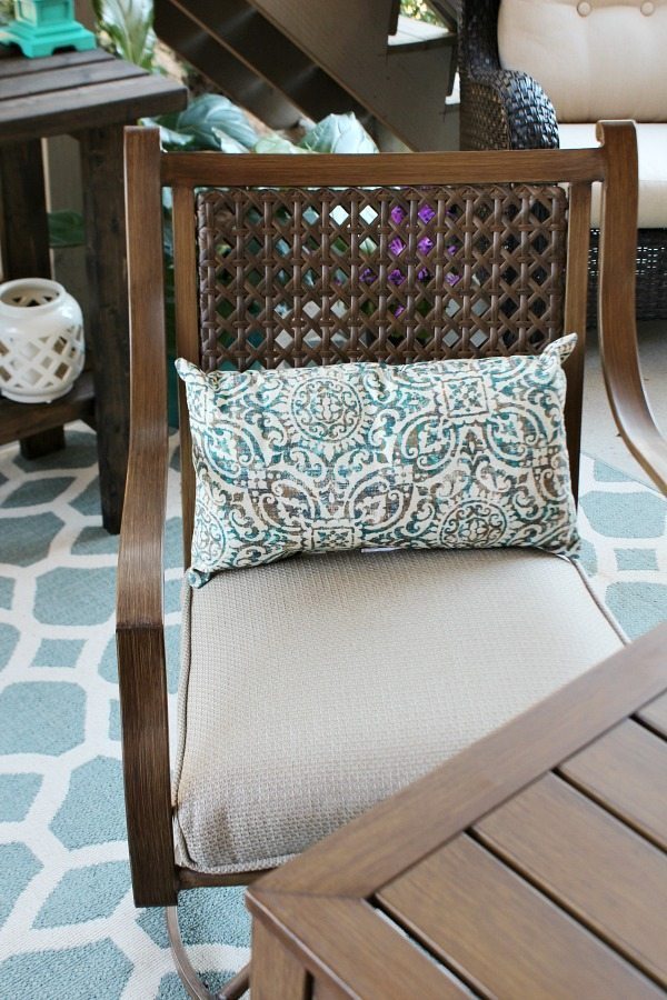 Outdoor living - dining - metal that looks like wood - woven seat back with seat cushions