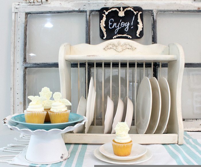 Serving area - Revive a thrift store plate rack with IOD Vintage Moulds- Molds and paper clay