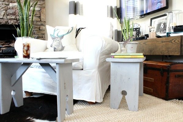 Twin benches - Bench makeover with Wagner Home Decor Sprayer - Thrift store bench with chalk based paint