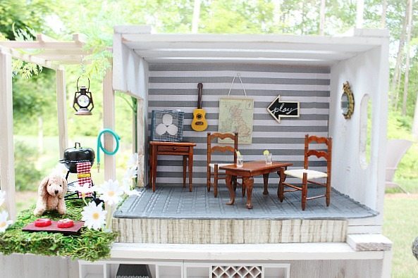 Patio and dining area of the crate dollhouse at Refresh Restyle