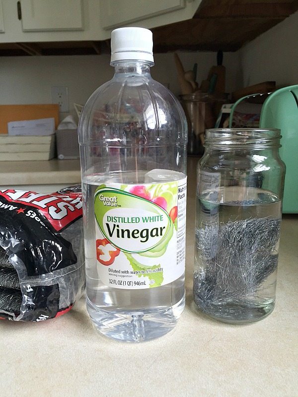 Vinegar and Steel wool solution for wood stain