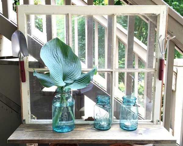 Easy DIY - Repurposed Window is now a Garden Shelf - easy power tool challenge perfect for the patio at Refresh Restyle