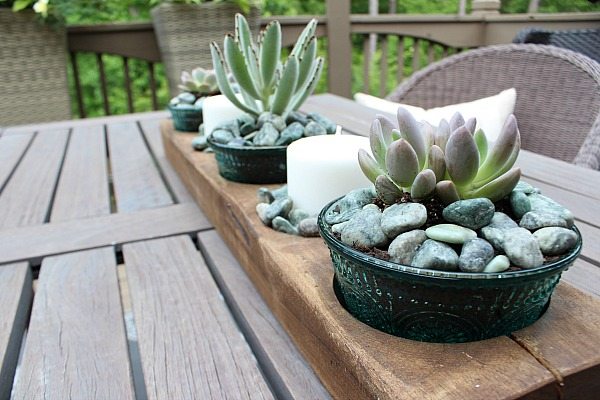 Great for the center of the table - How to Succulents in Pioneer Woman's bowl in a vintage sugar mold from Refresh Restyle