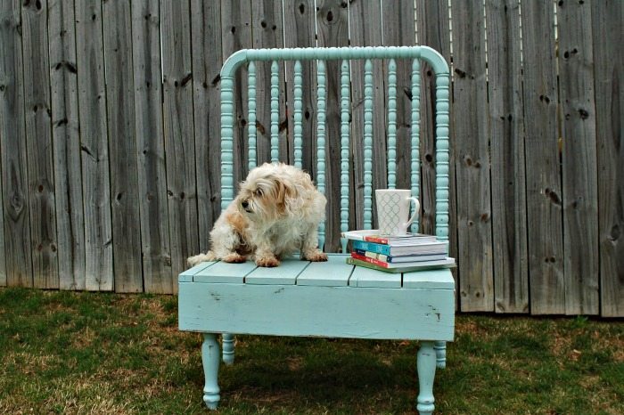 Steel wool natural paint and stain idea repurposed baby bed bench Refresh Restyle furniture idea