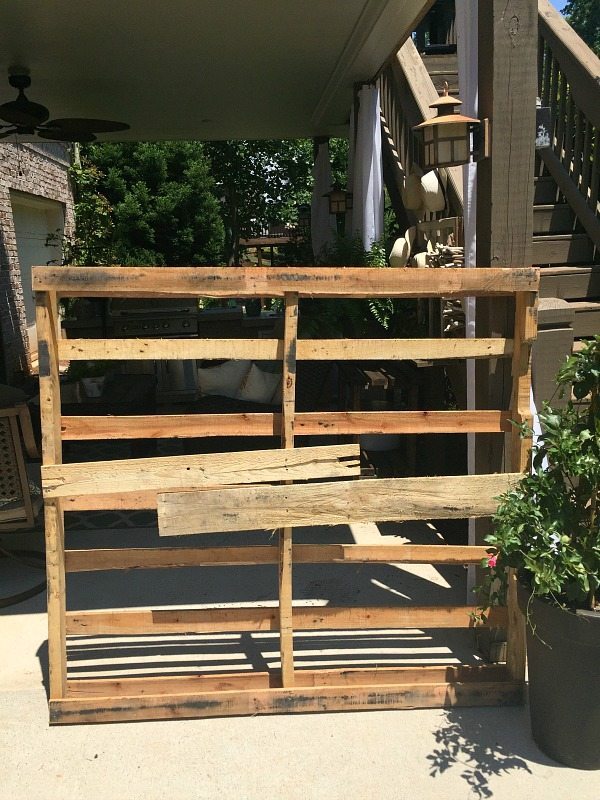 Repurposed - Made from a pallet - outdoor potting table serves as buffet or drink service area