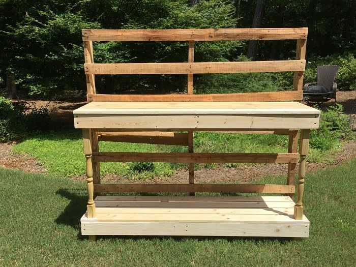 The process - Made from a pallet - outdoor potting table serves as buffet or drink service area