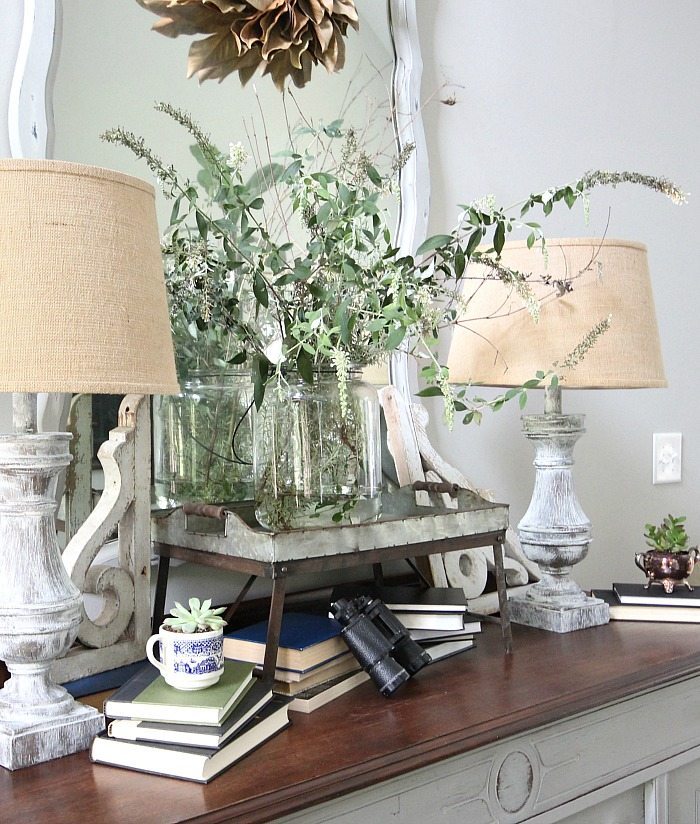 Burlap shade with painted and distressed lamp base