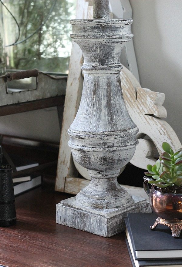 Love the distressed lamp base with instructions on how to do it.