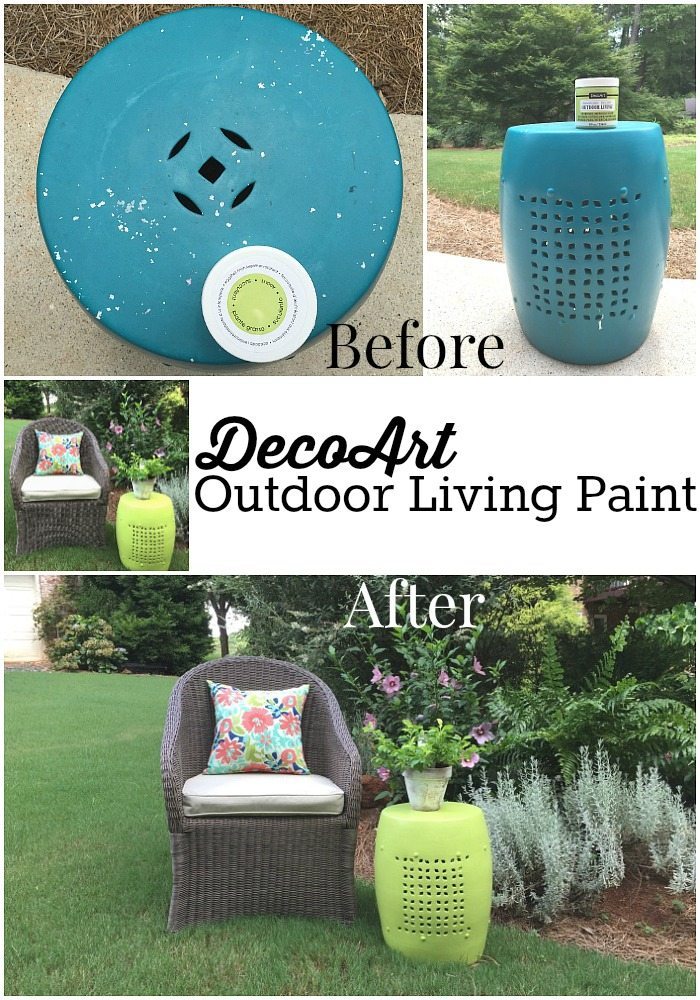 Trash to treasure outdoor makeover - Outdoor stool makeover with DecoArt Americana Decor outdoor living paint