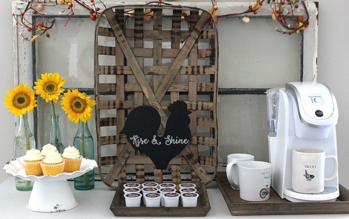 farmhouse-coffee-bar-with-chicken-chalkboard-tobacco-basket-old-window-perfect-rustic-look