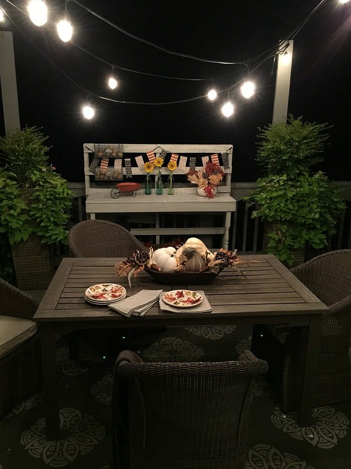 party lights on the deck make dining fun