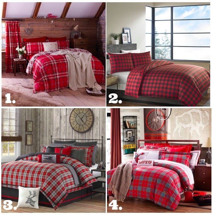 Plaid comforters and duvets perfect for a rustic farmhouse winter bedroom