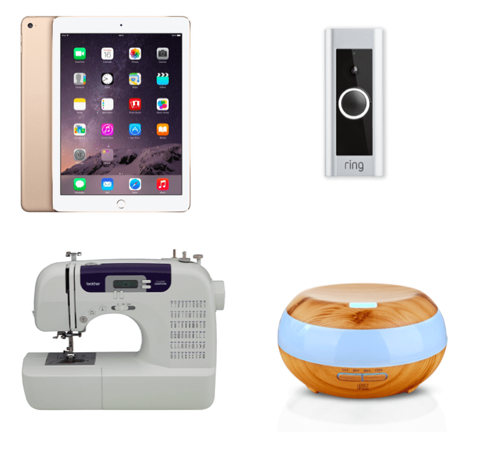 gold-ipad-the-ring-doorbell-brother-sewing-machine-and-essential-oils-diffuser