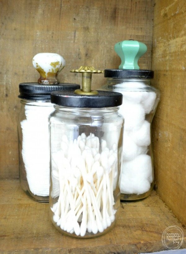 Reusing Old Glass Jars, Organization Ideas and Tips via Refresh Restyle