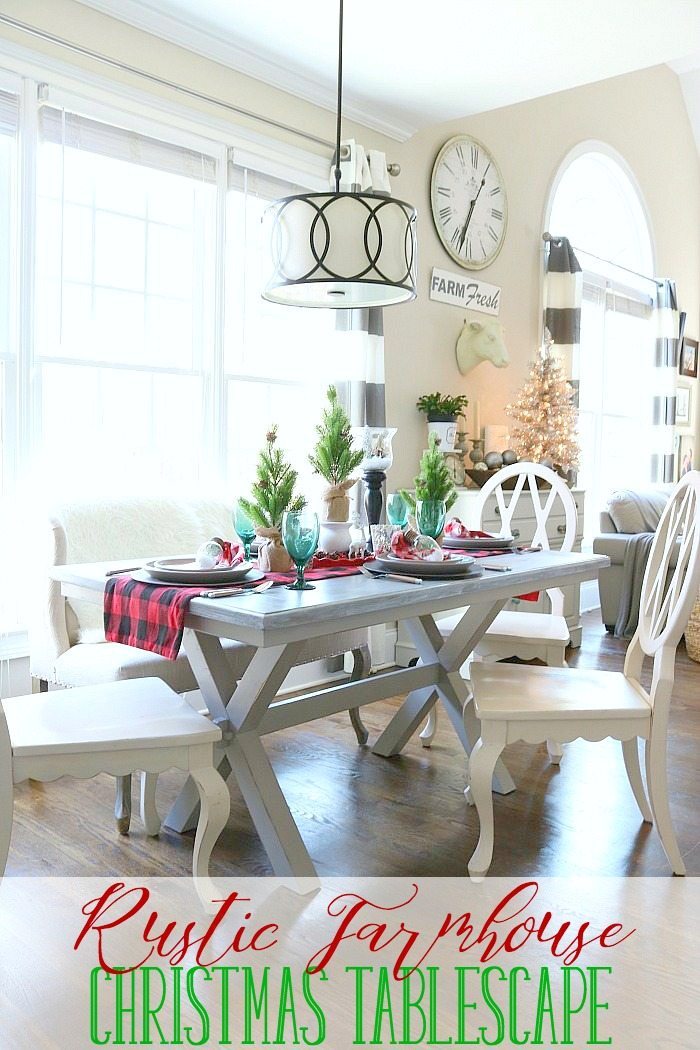 Rustic farmhouse table dressed for Christmas