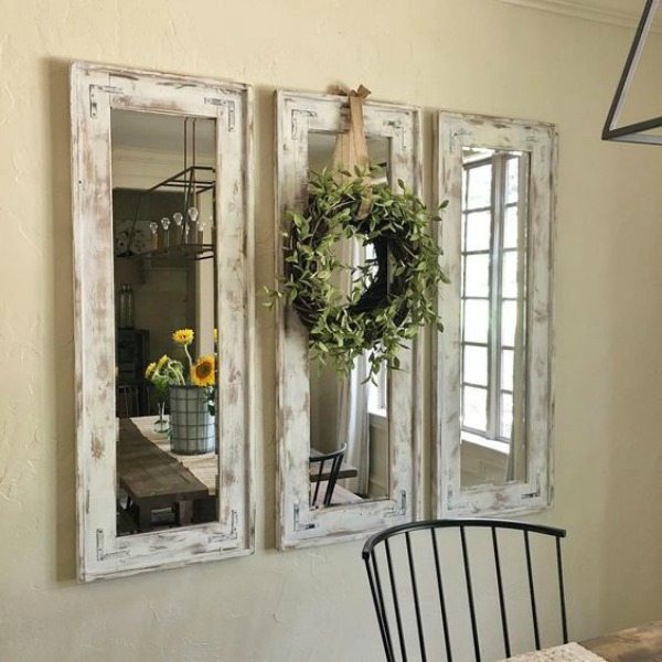 White Chalk Paint Mirror Frames, Rustic Home Decor Ideas via Refresh Restyle