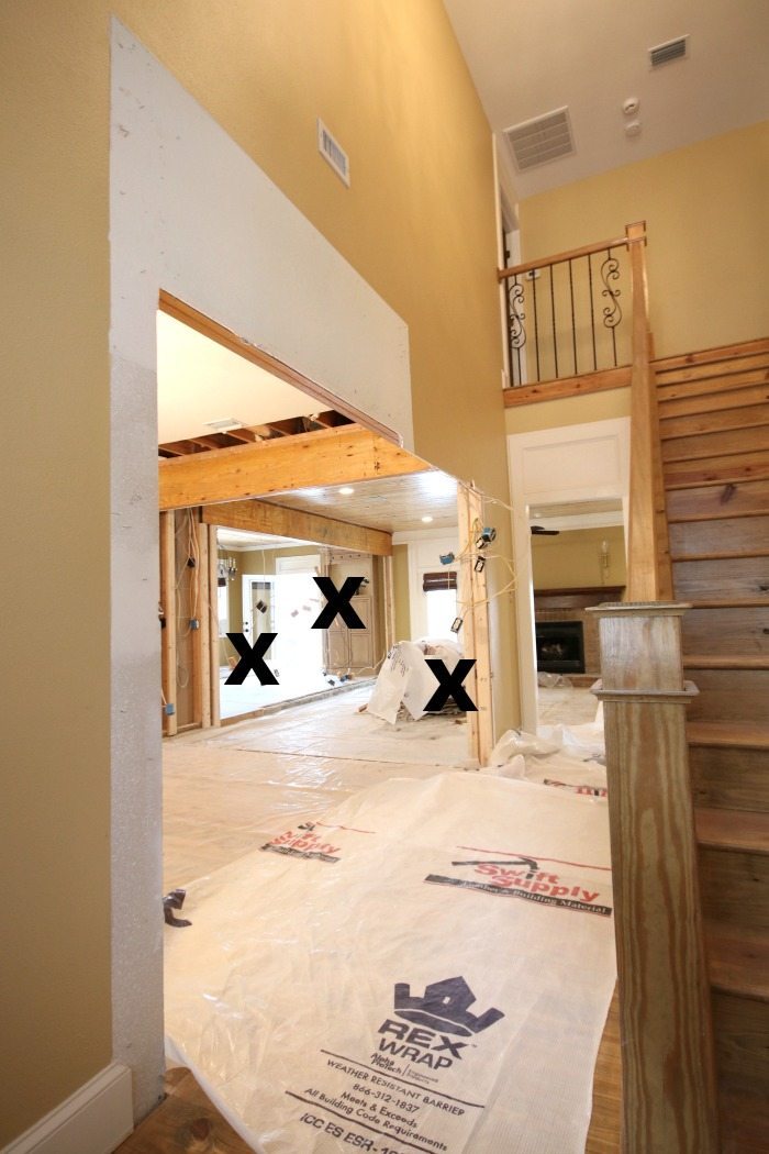 3 walls removed from the Alabama farmhouse, entry wall, kitchen wall, dining room wall