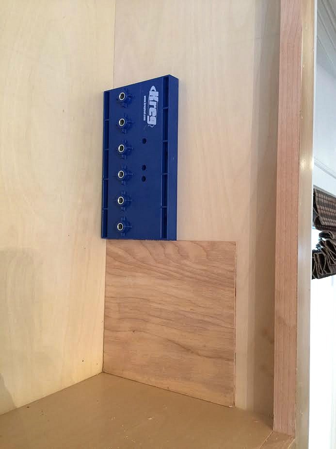 Create a wood jig to place your shelf in the same position on each side