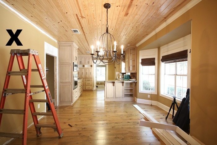 Eat in kitchen area and the wall to the left is coming out