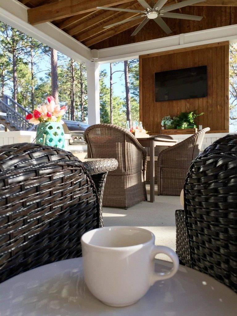 Beams and wood ceiling on the farmhouse porch