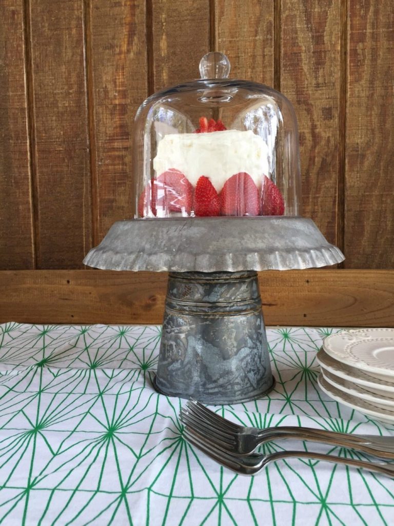 Cloche covered galvanized cake stand