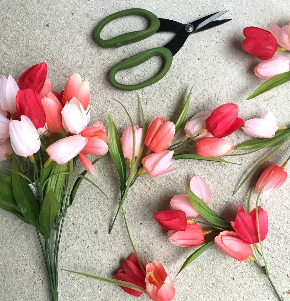 Trim your tulips for the hula hoop wreath