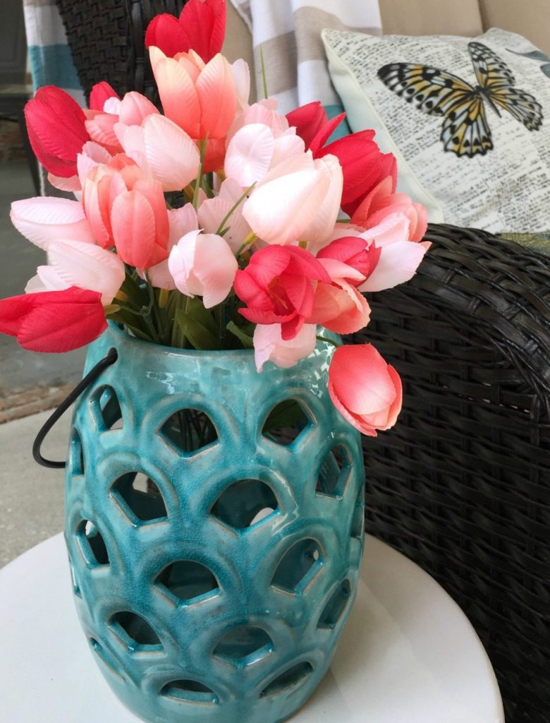 Tulips in a candle holder very spring