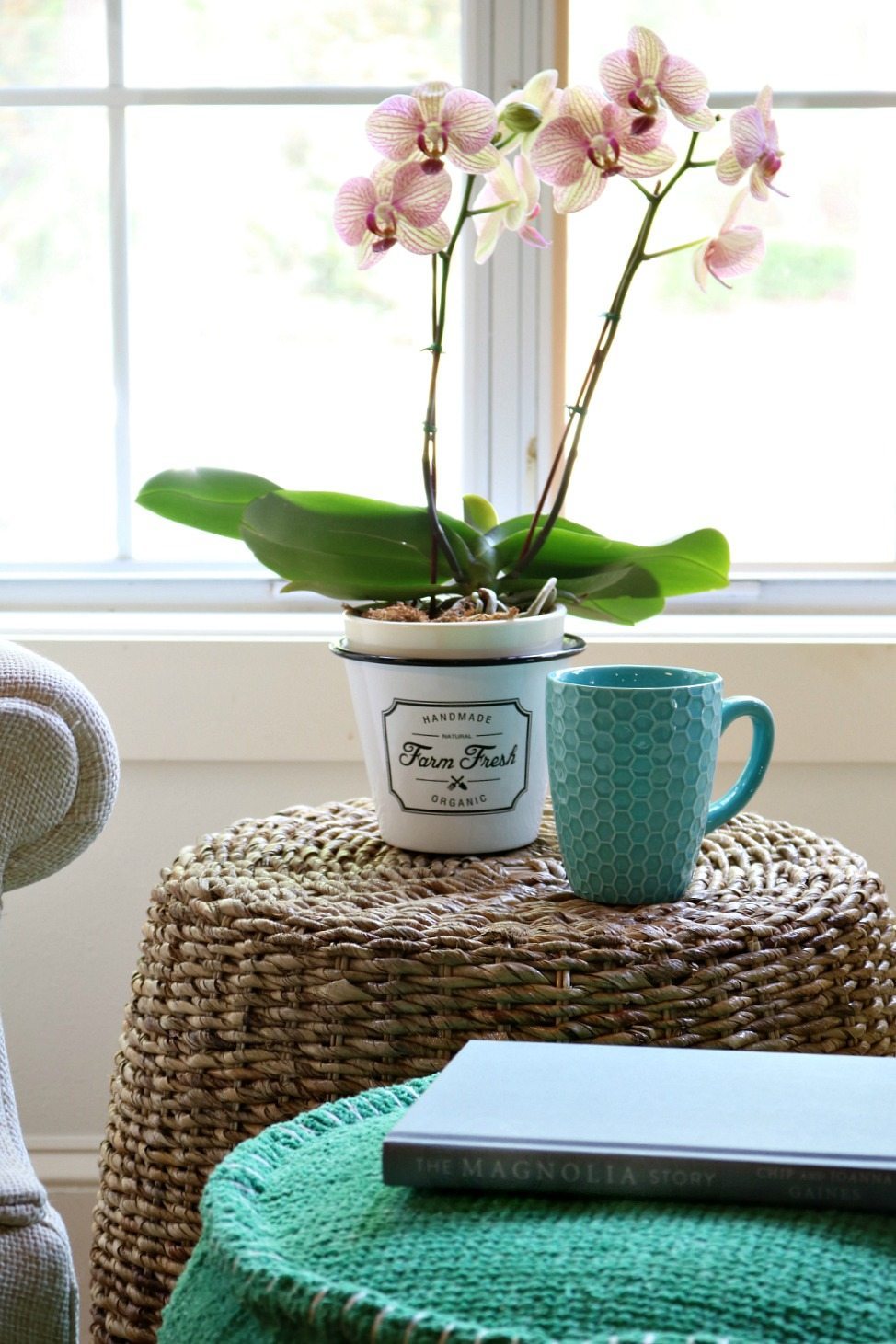 Sitting area in the farmhouse kitchen perfect for reading and having coffee