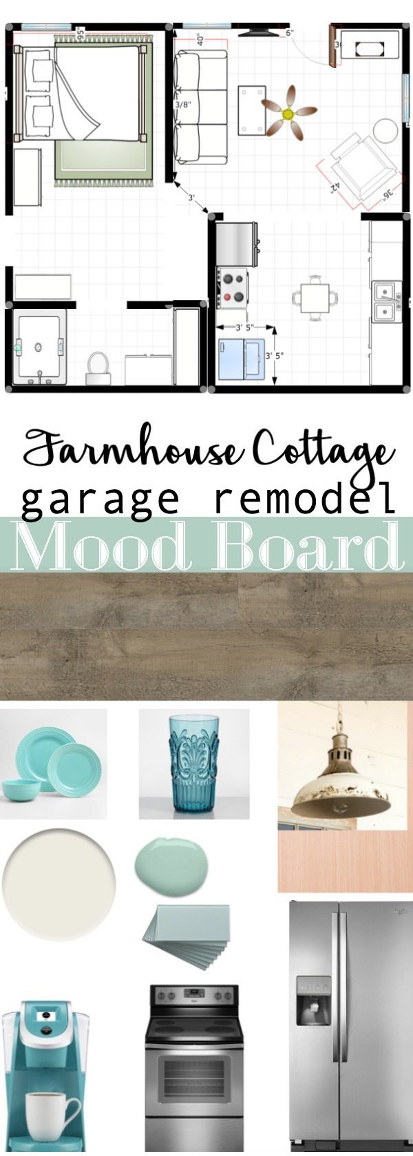 Farmhouse Cottage garage remodel mood board at Refresh Restyle