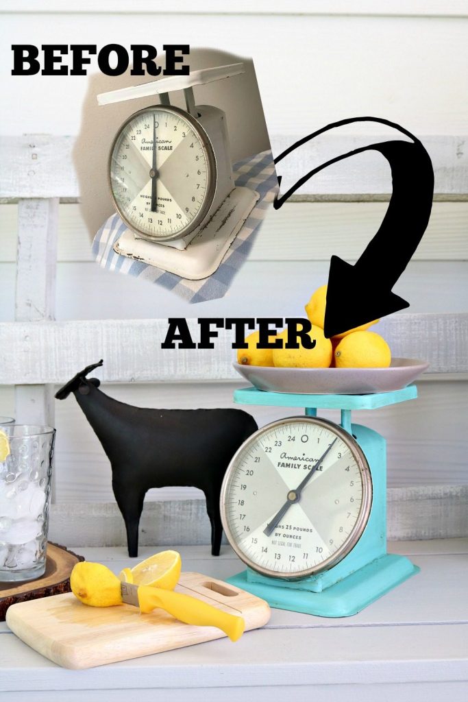 Make your own aqua kitchen scale easy with this DIY painted metal project