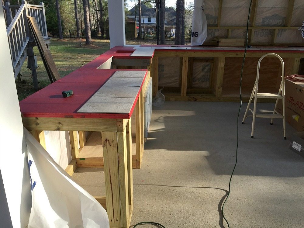 Painted Red Guard on my countertops before tiling at Refresh Restyle