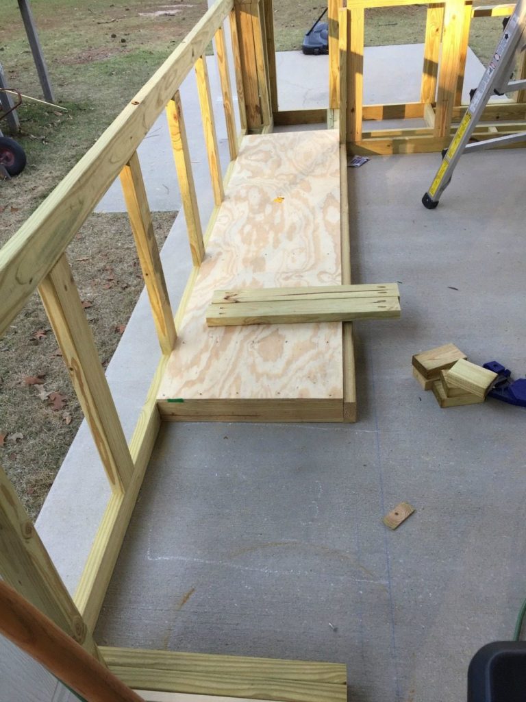 Putting the flooring in before we built the walls for outdoor kitchen