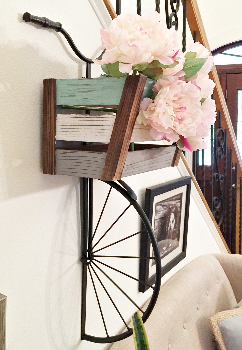 Cute half bike with basket full of peonies