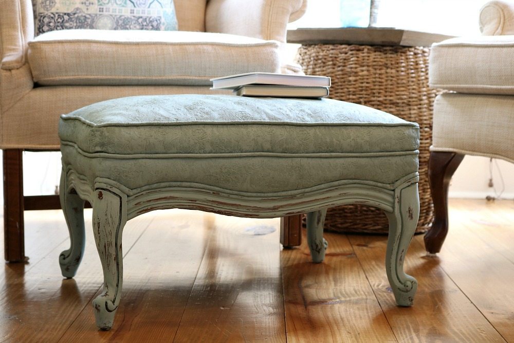 Go ahead and paint that fabric on your ottoman with chalk paint