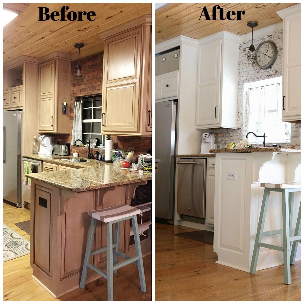 Before and After of the farmhouse kitchen at Refresh Restyle