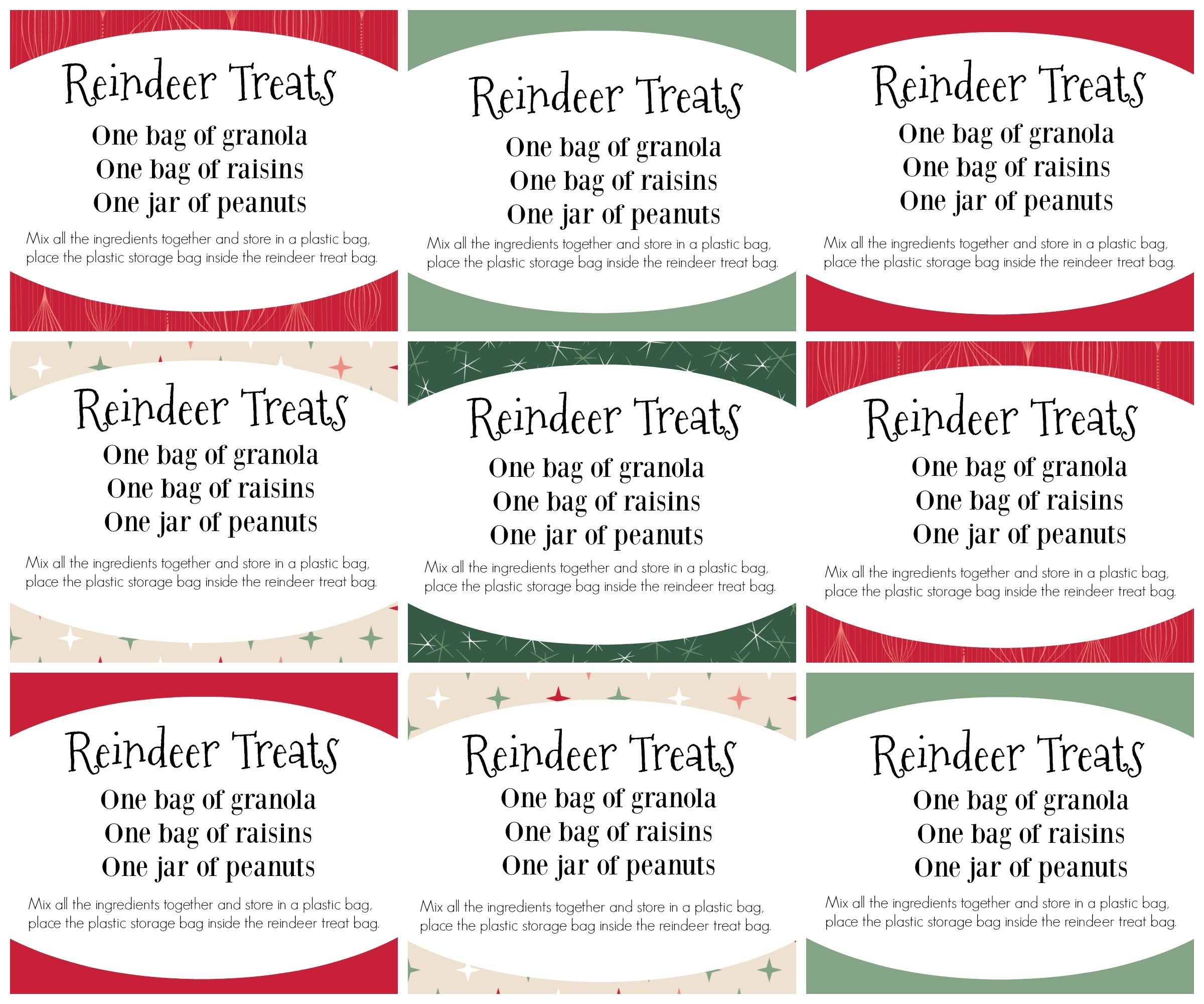 Reindeer Treats Recipe cards free printable