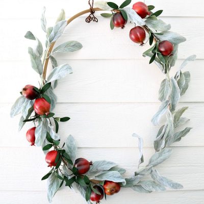 Fall ready with this quilt hoop wreath filled with lambs ear and pomegranate