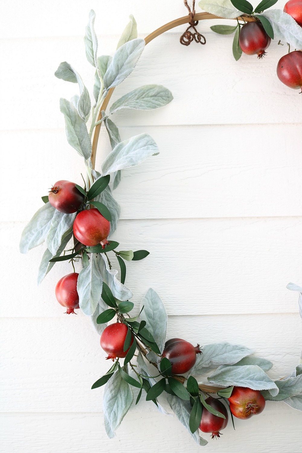 Pomegranate and Lambs ear fall wreath idea at Refresh Restyle