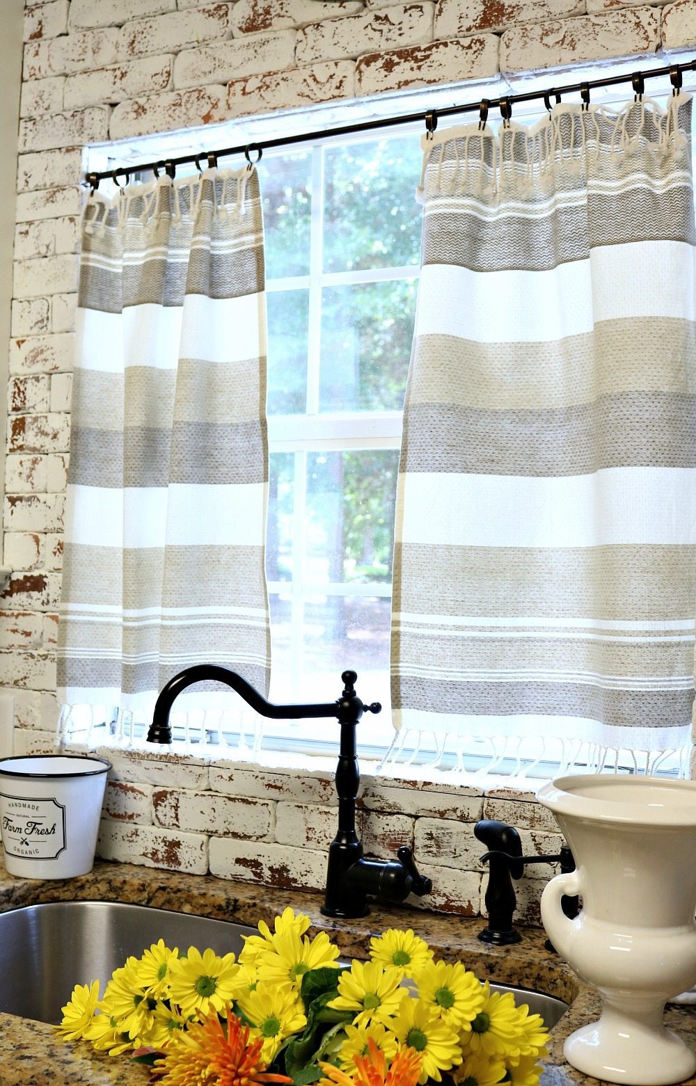 Simple kitchen curtains made with dish towels at Refresh Restyle