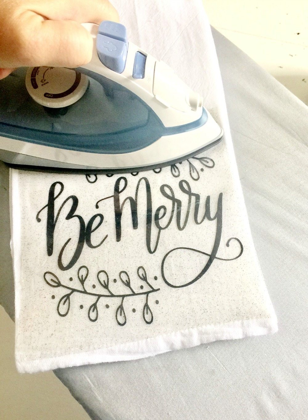 Heat transfer vinyl dish towel for Christmas