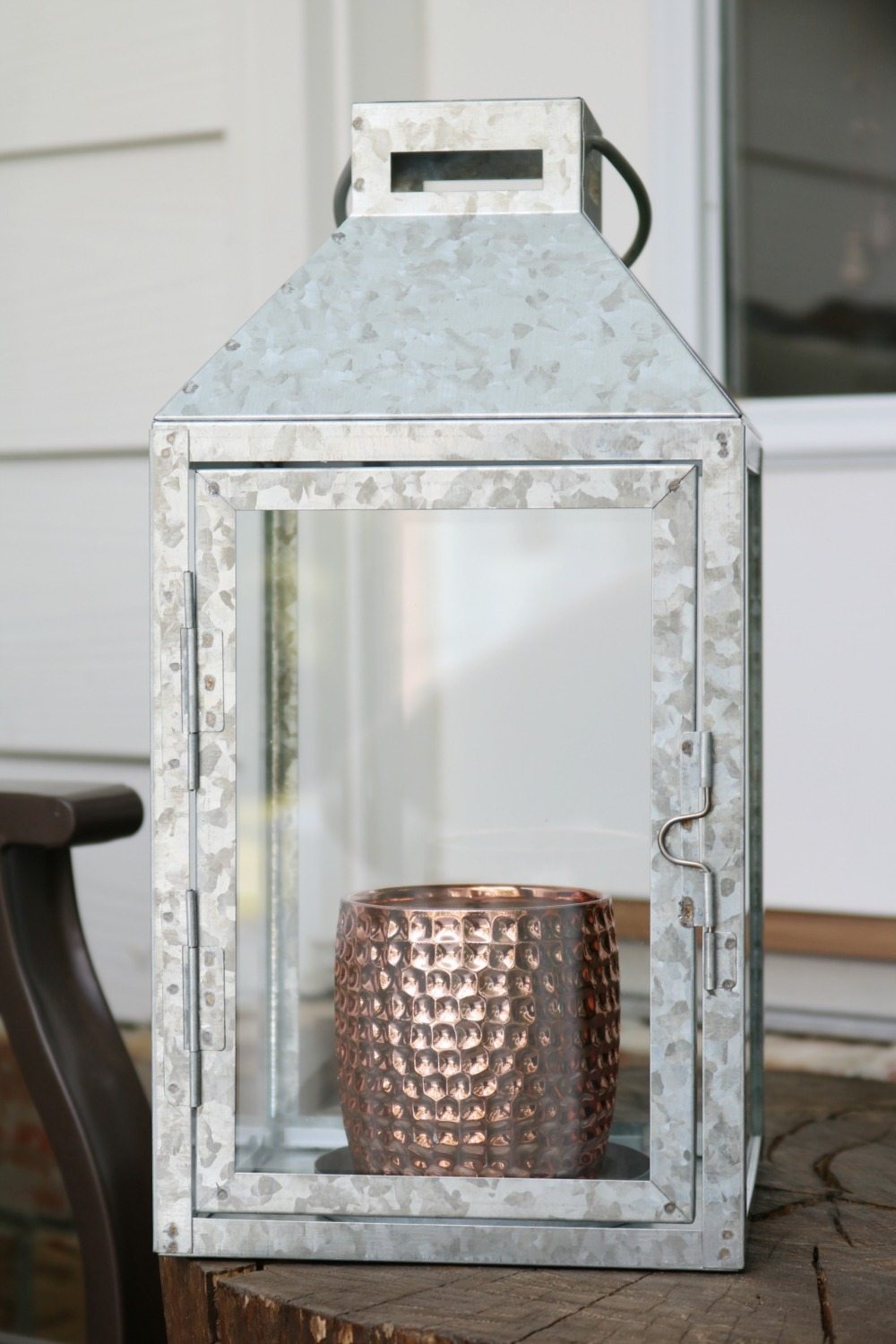 Mixed metals copper and galvanized lantern