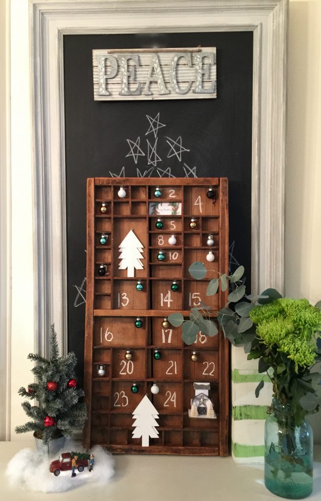 Advent calendar in a printers tray perfect farmhouse look