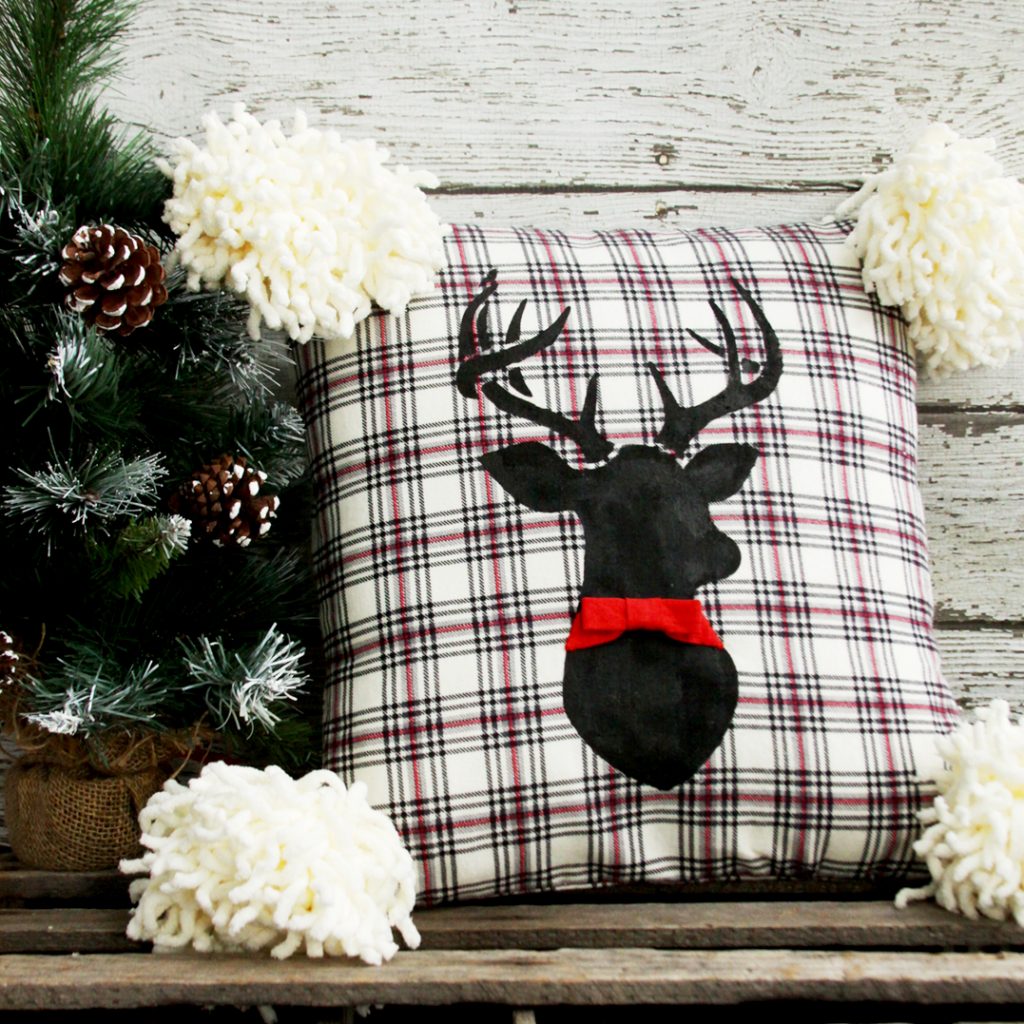 Stenciled-Deer-Flannel-Pillow-square