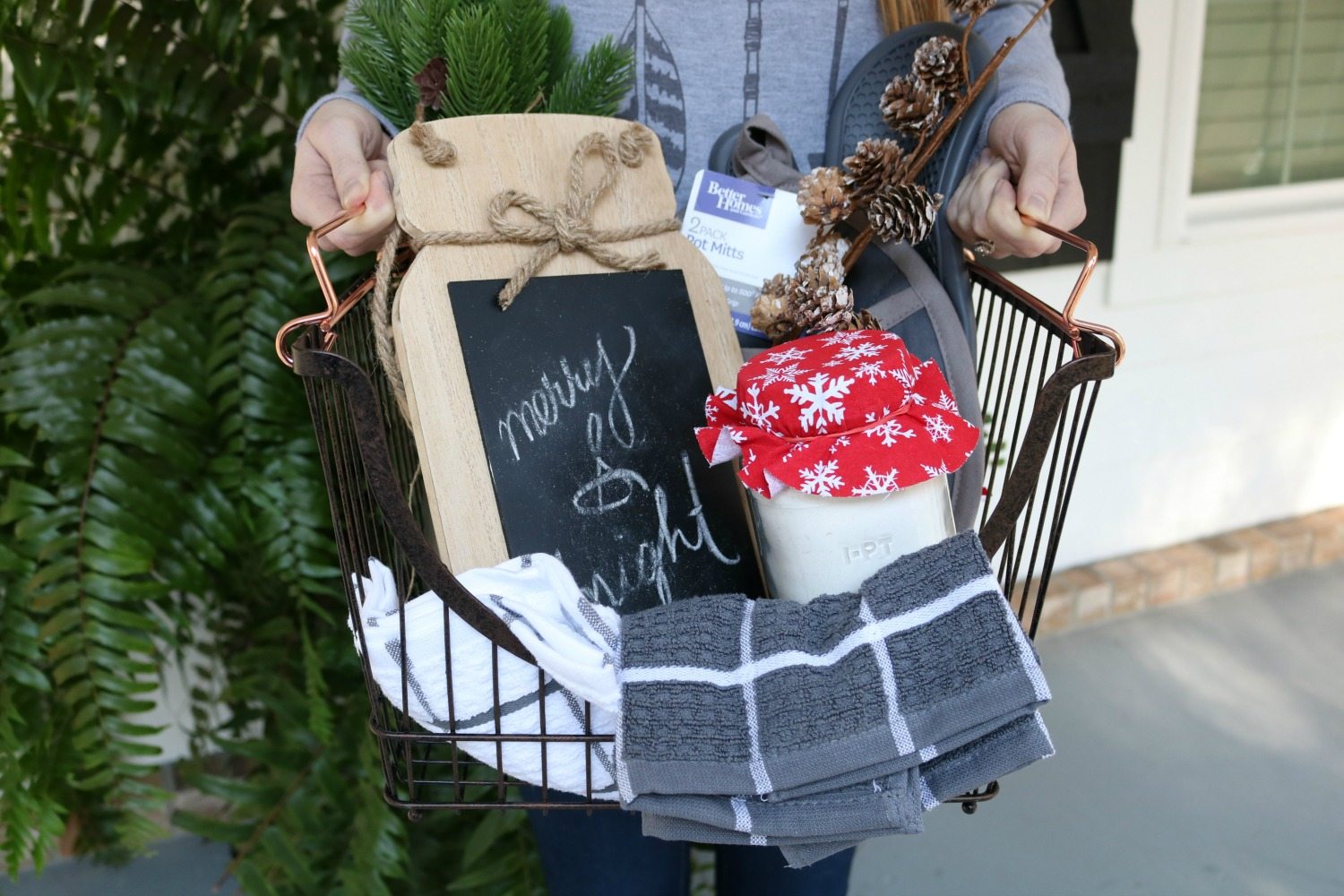 Basket filled with baking items for Christmas