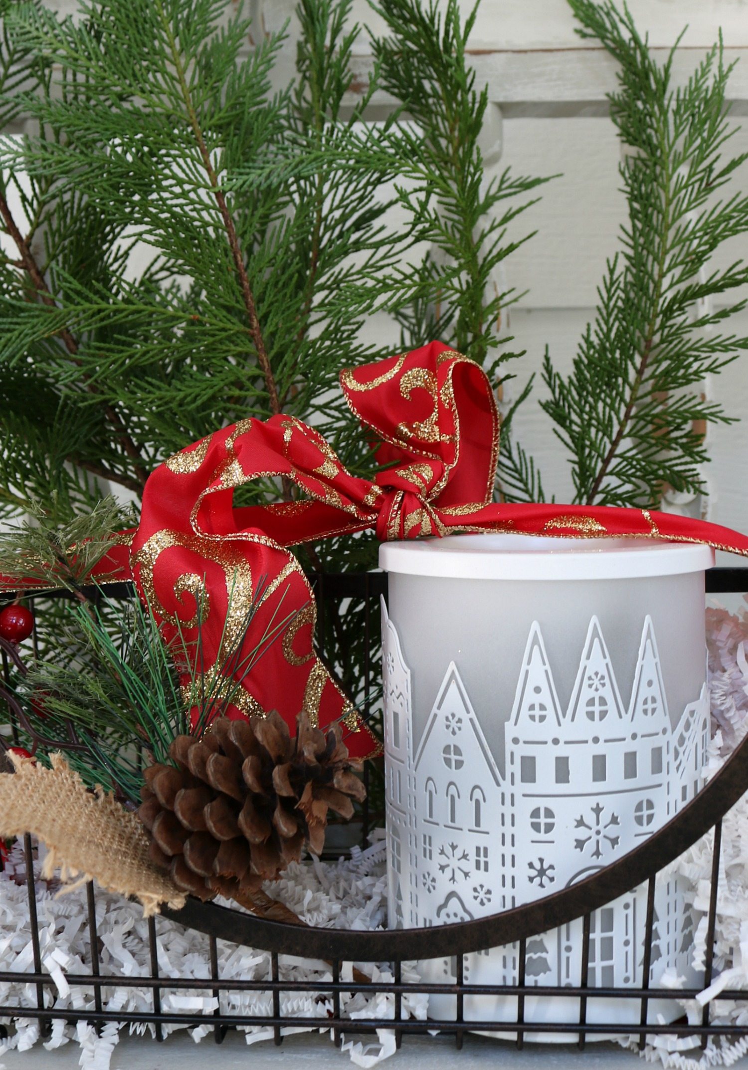 Basket filled with wax warmer for gift giving