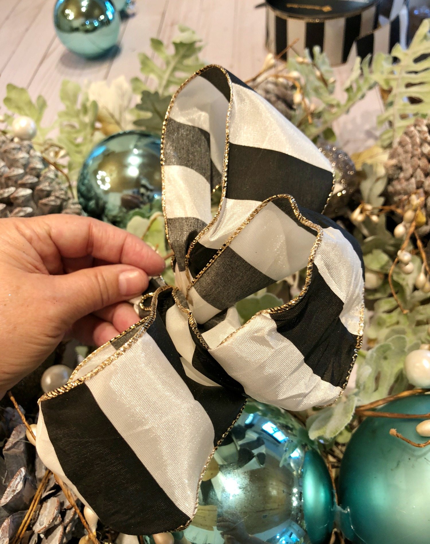 Black and white ribbon for Christmas wreath