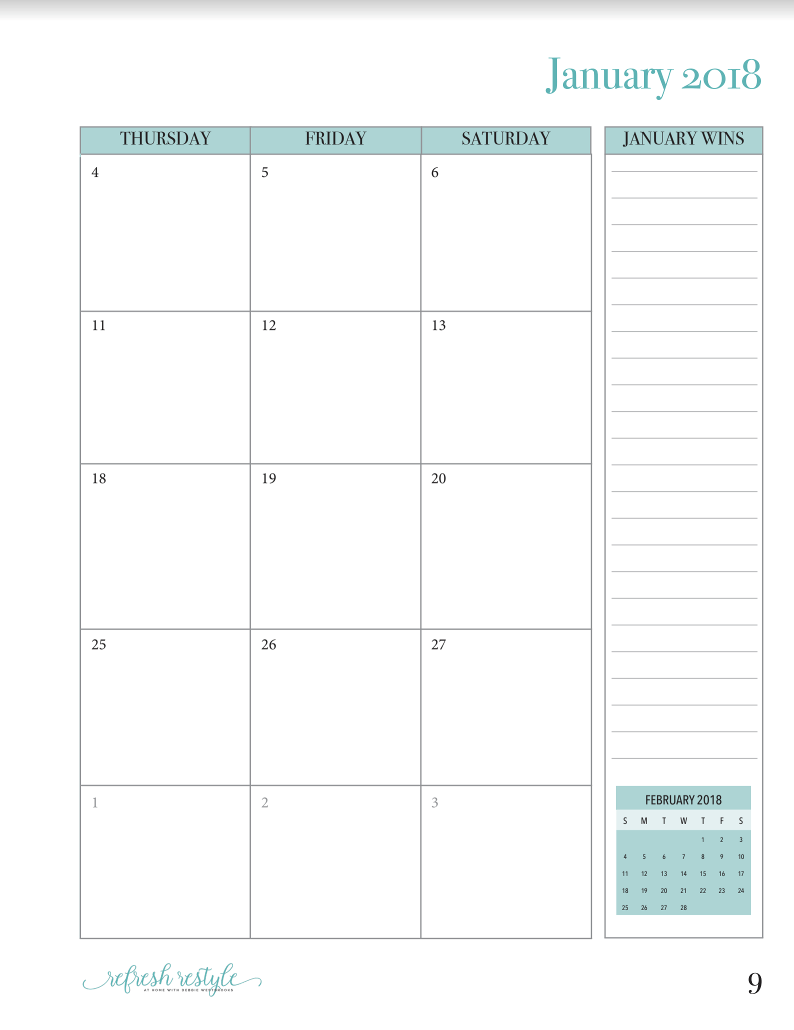 Calendar with large area and notes