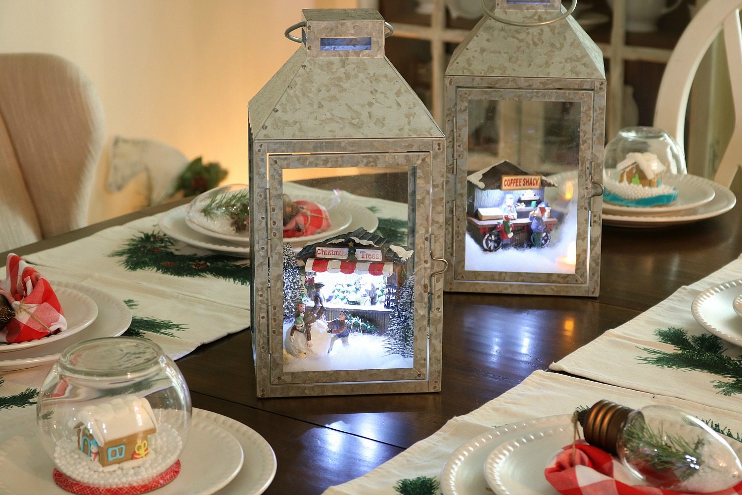 Galvanized lanterns with mini scenes